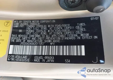 2008 Toyota Highlander Limited from USA, damaged, VIN JTEDS42AX82011057